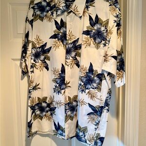 Men's Floral Dress Shirt - Blue and White